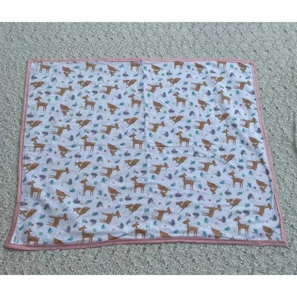 Hand Sewn By Marta Chacon Handmade Deer Print Baby Blanket Pink White 35"x44" - Picture 3 of 10